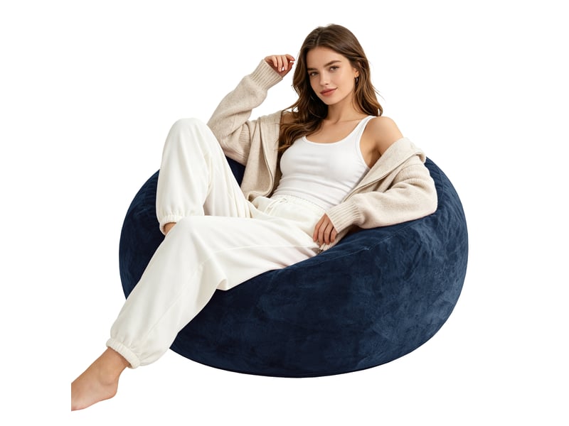  Pouf géant adulte,100x100x50 cm,pliable,mousse,bleu  - Conforama B