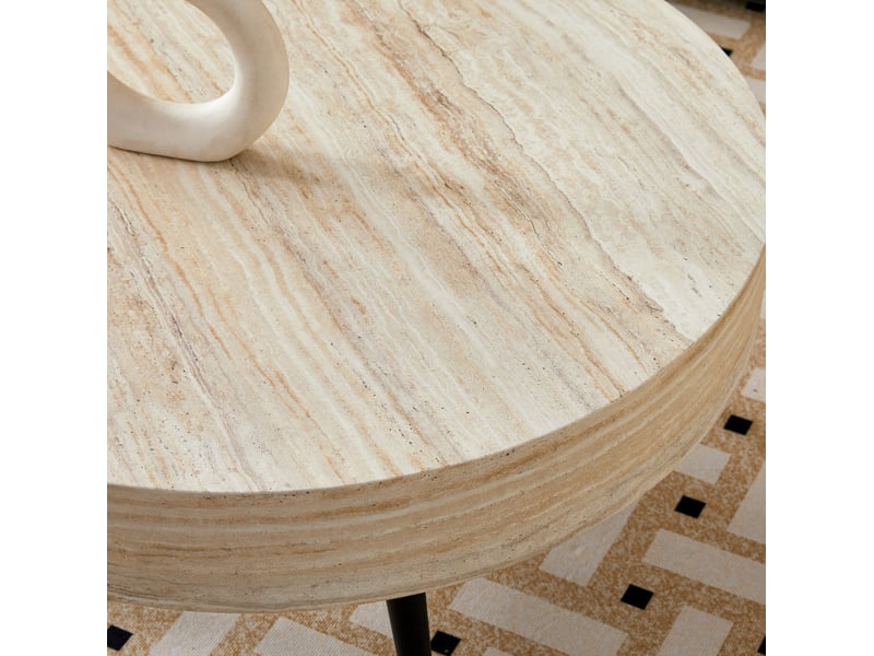  Table basse ronde 70x70x35,5 cm, table de salon, design simple, pour le salon, mdf et métal, couleur bois clair et noir  - Conforama E