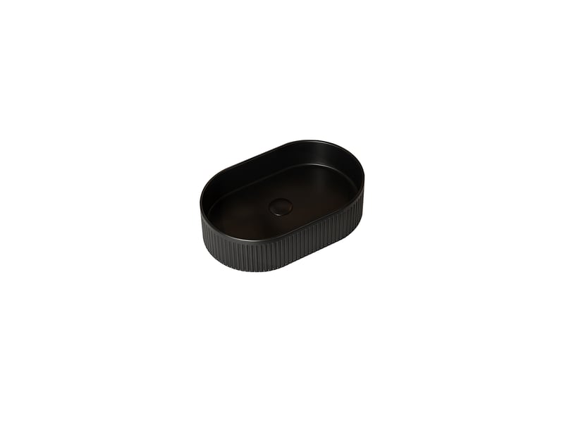  Meuble sous vasque en céramique noire avec motif à rayures et perçage pour robinet, salle de bain, 62×46×25 cm  - Conforama D