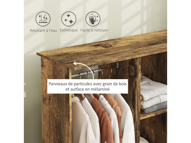  Armoire penderie meuble de rangement mobile 6 roulettes 120 x 40 x 128 cm en bois marron  - Conforama E