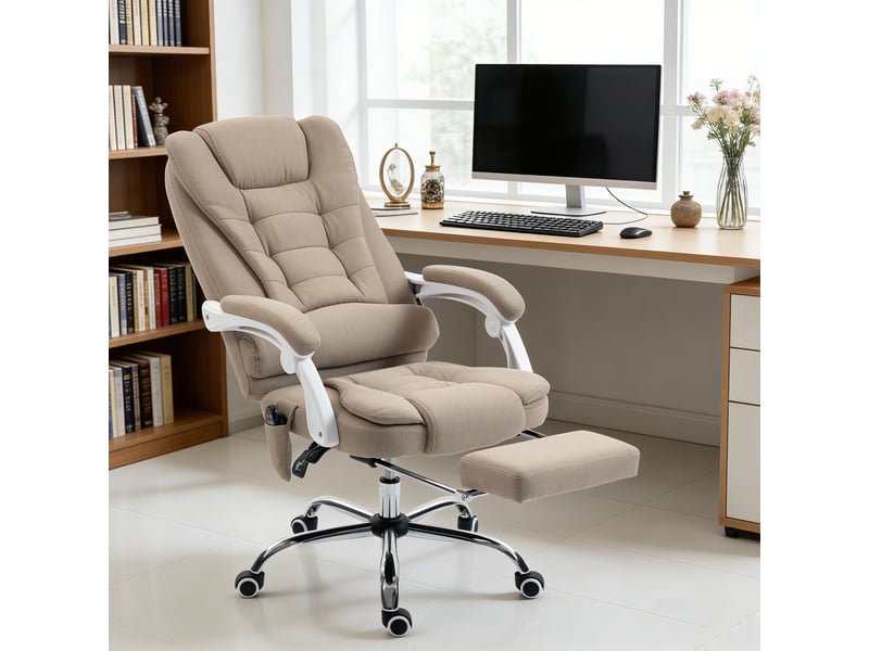  Fauteuil de bureau direction massant chauffant hauteur réglable dossier inclinable toile de lin beige  - Conforama C
