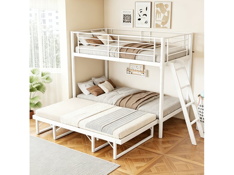 Lit superposé enfant avec couchage inférieur extensible 90x200 cm, métal blanc - Conforama B