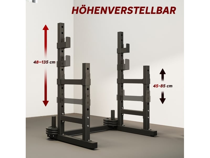  Support de barres à deux niveaux réglable en acier noir, pour squats et développé couché à domicile  - Conforama E