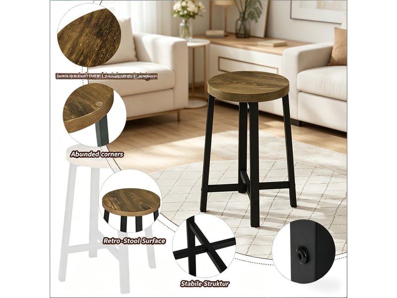  Chaises de salle a manger lot de 2 gain de place - structure metal, style industriel, bois noir et vintage  - Conforama E