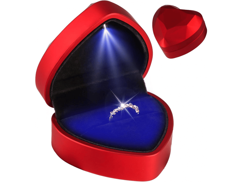  Boîte de bague avec lumière led, boîte à bagues en velours, écrin bague forme cœur avec éclairage automatique, coffret cadeau fiançailles  - Conforama A