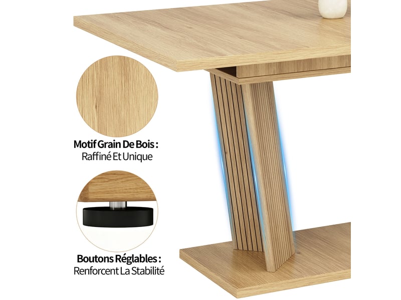 Table à manger extensible naturel et marron clair, rangement, étagères réglables, confort, solide, robuste - mdf - 160x80x76cm - Conforama C
