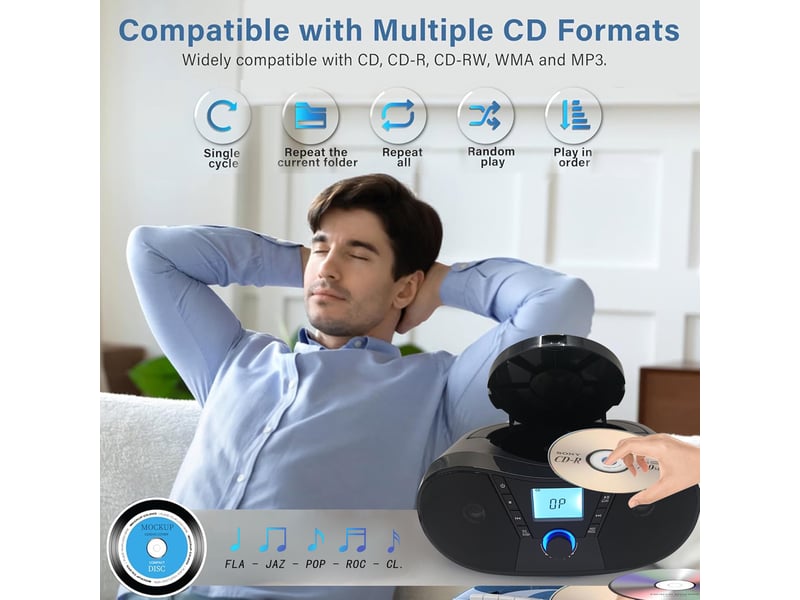  Lecteur cd avec bluetooth et radio fm stéréo – son cristallin, entrée usb et aux-in  - Conforama E