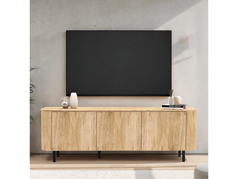 Meuble tv 3 portes, bords arrondis décor chêne l180,2 cm - lucia  - Conforama B