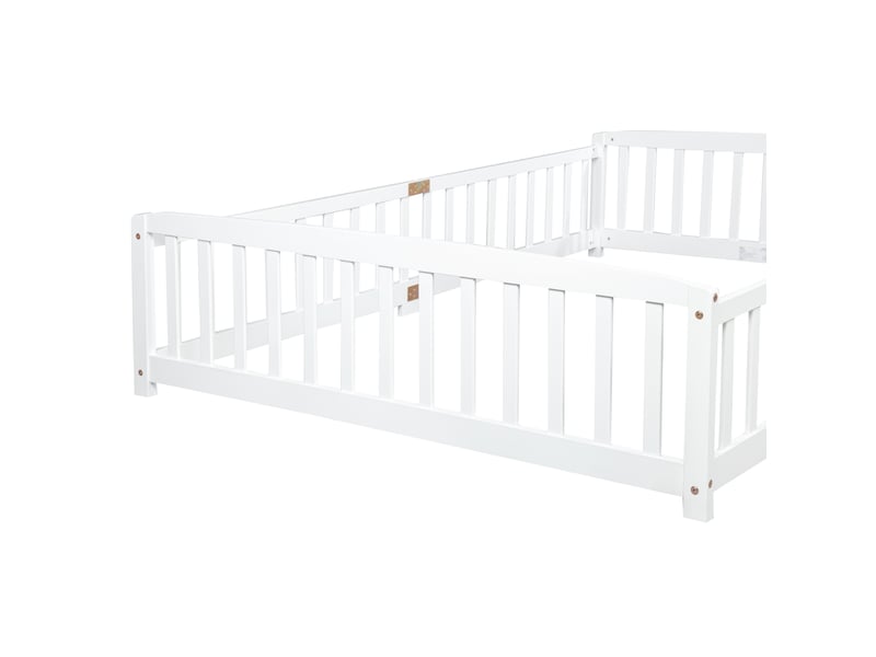  Lit au sol enfant 140x200 cm en pin blanc avec barrières de sécurité  - Conforama R