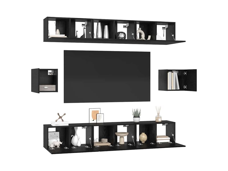  Ensemble meuble tv - banc tv - meuble de rangement 8 pcs chêne noir bois d'ingénierie  - Conforama C