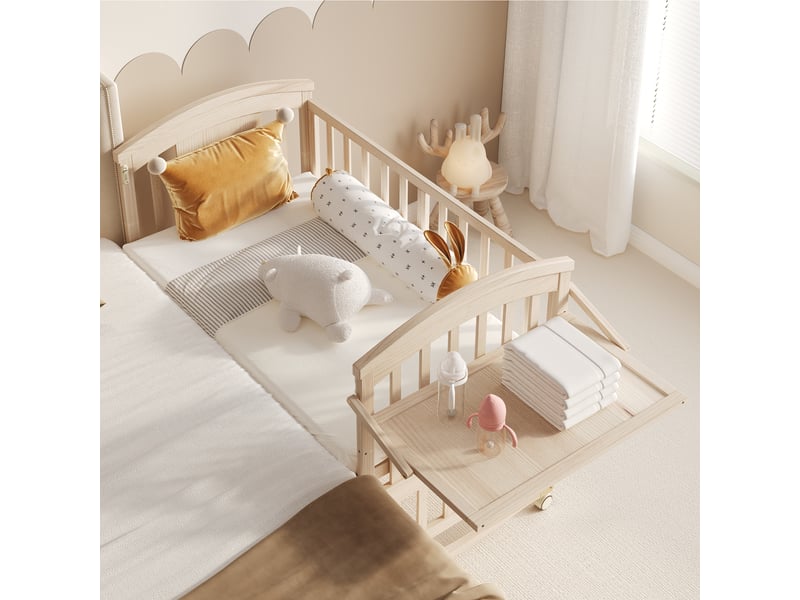 Lit bébé évolutif 1 place 120×60 cm, table à langer et roulettes - okmyhome- bois naturel, sans matelas - Conforama C