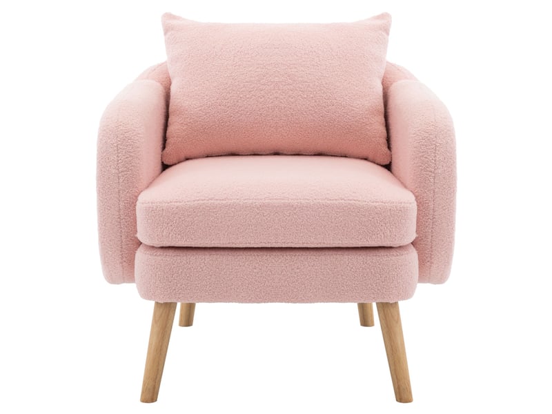  Fauteuil d'accent 75x69x71cm – fauteuil salon individuel avec coussin de 14cm et oreiller lombaire – tissu de velours teddy - rose  - Conforama A