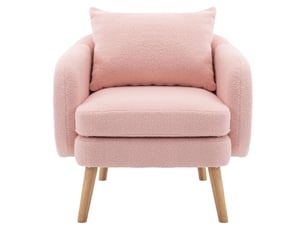 Fauteuil d'accent 75x69x71cm – fauteuil salon individuel avec coussin de 14cm et oreiller lombaire – tissu de velours teddy - rose