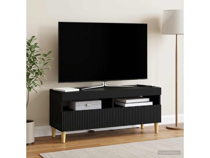 Meuble tv - banc tv - meuble de rangement led noir bois d'ingénierie - Conforama B