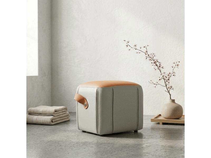  Pouf repose-pieds rembourré en similicuir avec poignée, gris et orange 31.5x24x29cm - Conforama D