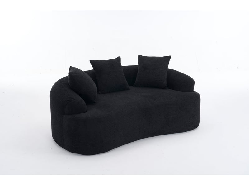  Canapé 2 places, assise généreuse, coussins fournis, allure contemporaine, meuble de salon, revêtement chenille, noir  - Conforama A