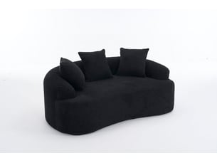 Canapé 2 places, assise généreuse, coussins fournis, allure contemporaine, meuble de salon, revêtement chenille, noir