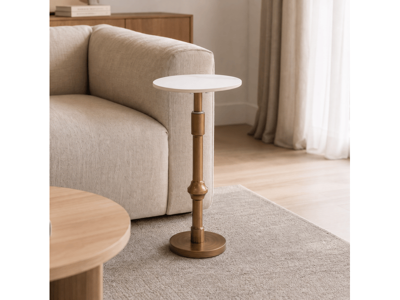  Table d'appoint plateau ovale réglable en hauteur 30x25x95 cm, pour salon, meuble de salon, pratique, en métal, blanc  - Conforama D
