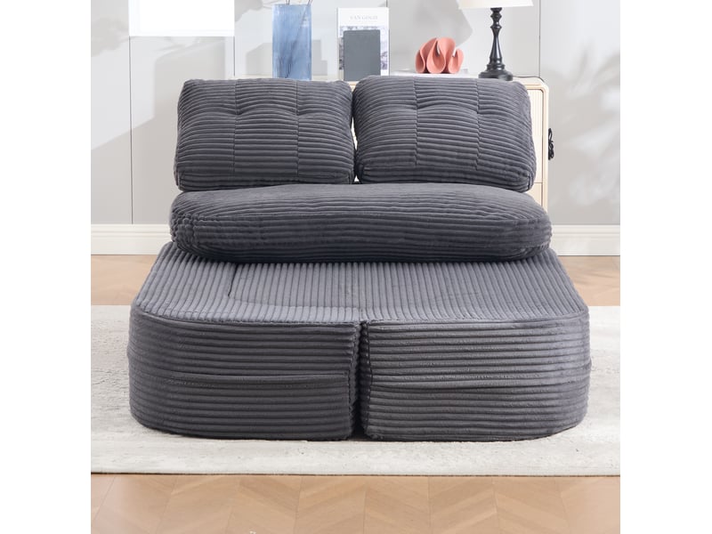  Canapé convertible 2 places modenvie 165 x 97 x 61 cm velours côtelé gris foncé avec porte-gobelets  - Conforama D