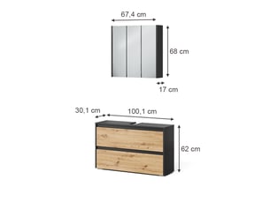 Vicco meubles bain, anthracitechêne artisan, 2 pièces