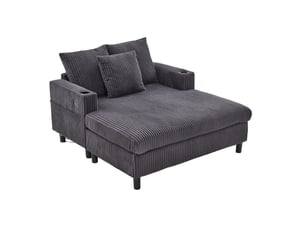 Fauteuil lounge fixe en velours côtelé gris foncé avec led, usb et porte-gobelet, pour vos instants détente à la maison