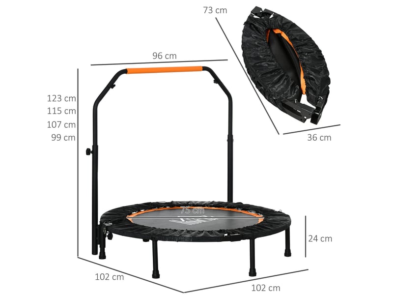  Trampoline fitness pliable 102 cm avec poignée réglable sur 4 hauteurs, stable pour entraînement adulte jusqu'à 100 kg  - Conforama C