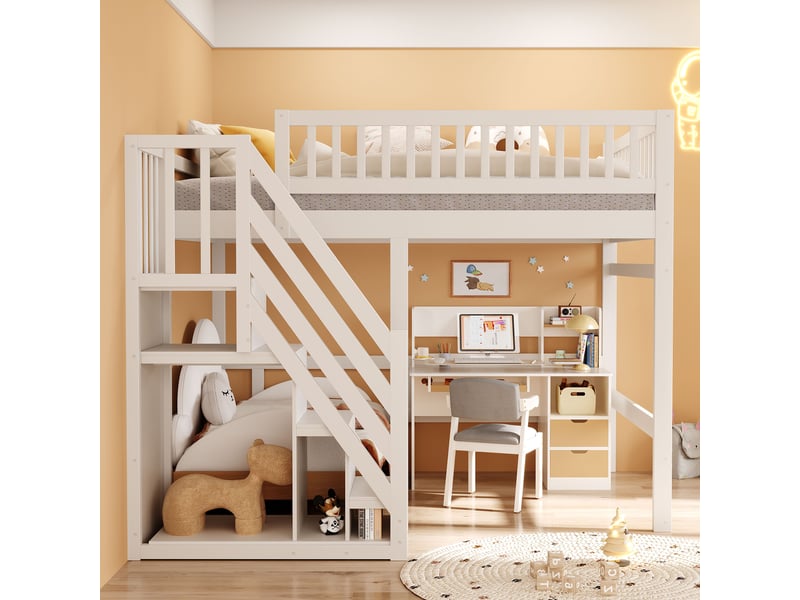  Lit mezzanine 140x200cm coloris blanc bois massif lit enfant blanc - Conforama D
