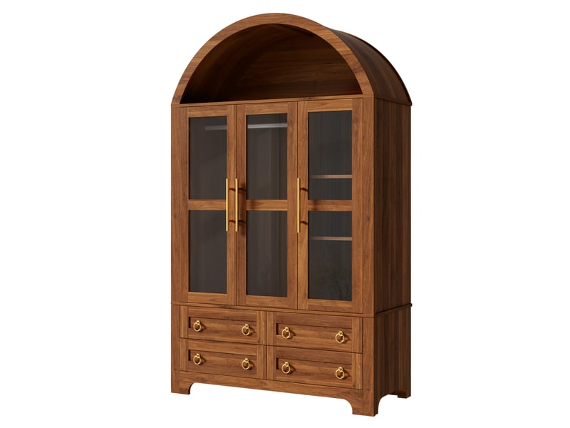  Armoire dressing vitrée avec led via application, 3 portes en verre, 4 tiroirs, tringle et étagères, effet noyer, 110 x 50 x 186 cm  - Conforama E
