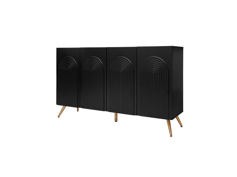  Meuble à chaussures 150x38x83 cm noir en panneau de particules, style mid-century avec portes cintrées  - Conforama A