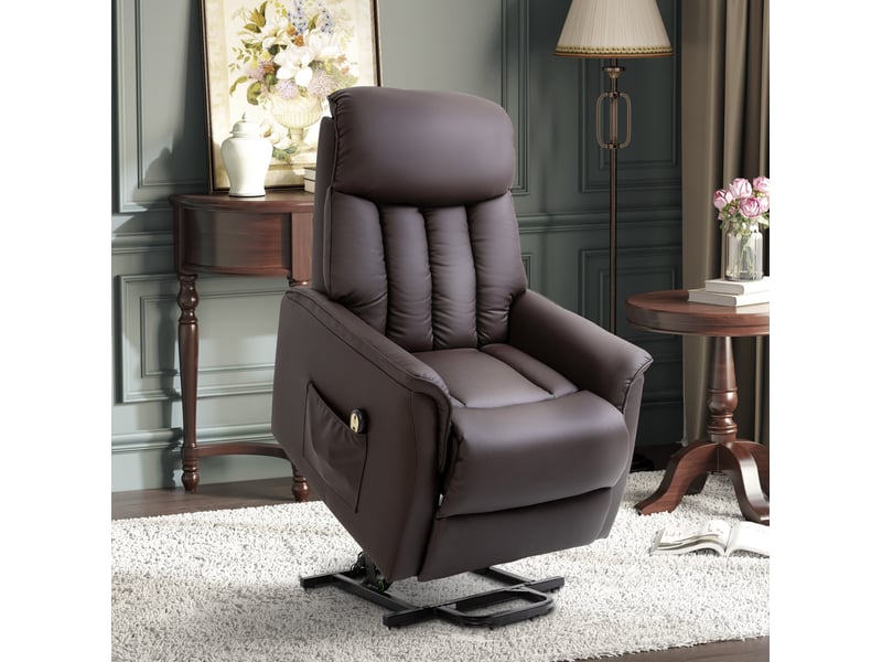  Fauteuil relax électrique inclinable avec aide au relevage et poches latérales en simili cuir brun  - Conforama B