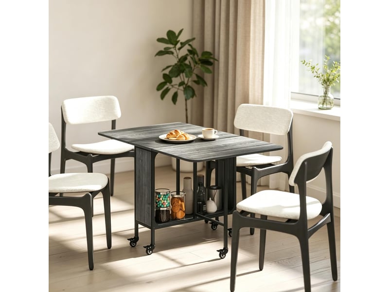 Table de salle à manger pliable à roulettes avec étagère 6 places en métal 130×80×74 cm grise - Conforama C