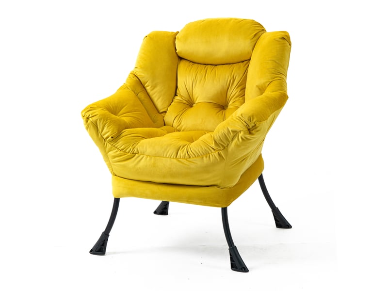  Fauteuil relax ulevr jaune avec poche latérale, structure en métal, 75 x 80 x 85 cm, rembourrage en coton pp et revêtement velours  - Conforama A