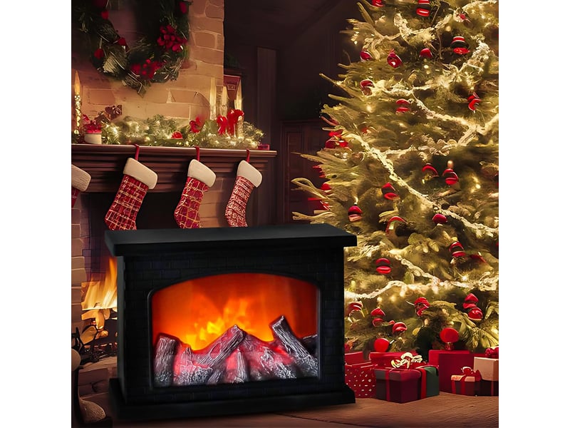  Cheminée factice avec effet de flamme led, adaptée aux décorations de noël intérieures et extérieures (sans fonction de chauffage, noire  - Conforama B