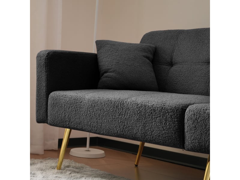  Canapé convertible avec fonction lit et angle réglable – pieds dorés, coussins et poches de rangement latérales  - Conforama D