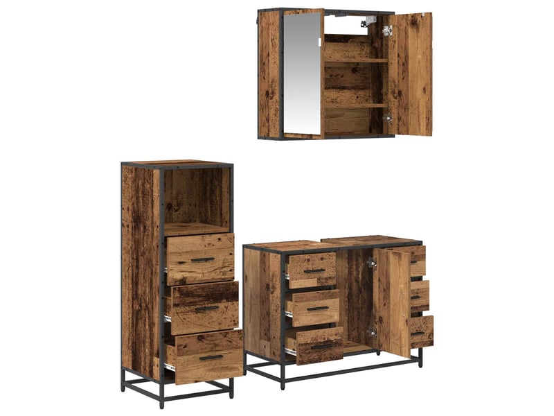 Ensemble de mobilier de salle de bain 3 pc bois ancien cf64278 - Conforama E