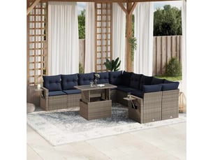 Vidaxl ensemble de canapé de jardin 11 pcs avec coussins gris résine tressée