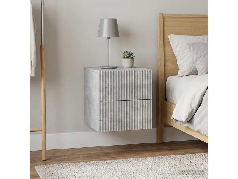  Table de chevet - cabinet de chevet - table de nuit mural 2 pièces gris béton 33 x 34,5 x 40 cm  - Conforama C