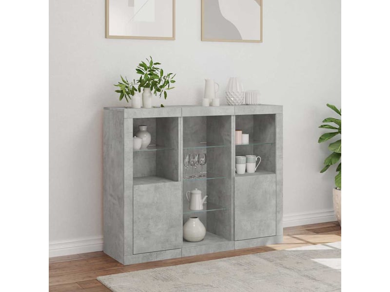 Buffets avec lumières led 3 pcs - bahut - meuble de rangement gris béton bois d'ingénierie - Conforama D