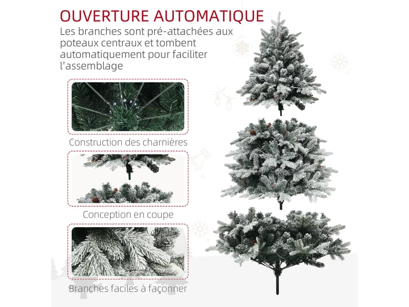  Sapin de noël artificiel 180 cm lumineux led 793 branches enneigées grand réalisme support en acier vert pliable  - Conforama R