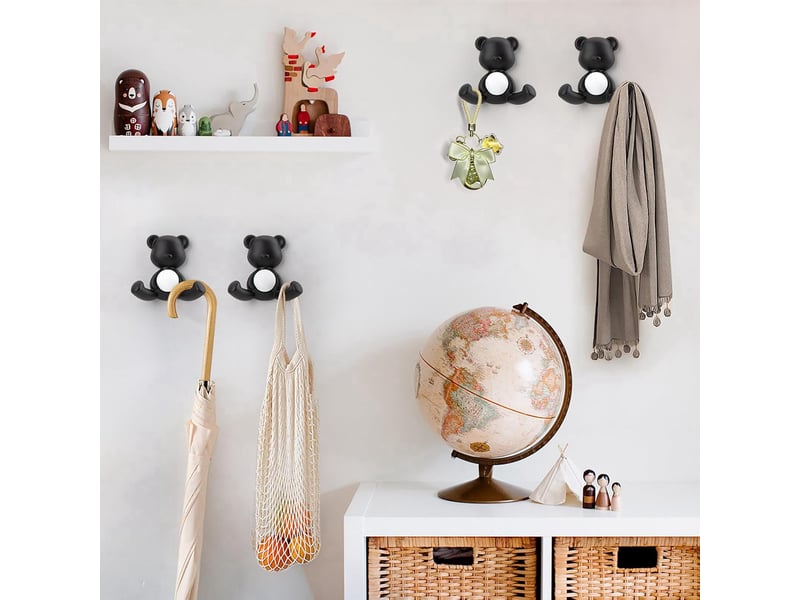  Patère murale porte manteau, 4 crochet mural double moderne petit ours, manteau pour entrée chambre salle de bain, noir  - Conforama D