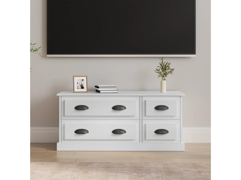  Meuble tv - banc tv - meuble de rangement blanc brillant 100x35,5x45 cm bois d'ingénierie  - Conforama B