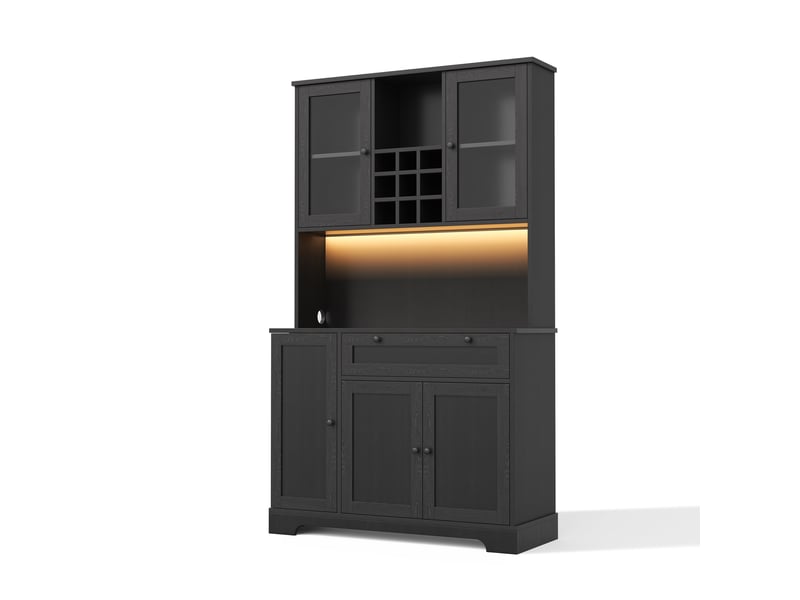  Meuble de cuisine muvano noir avec éclairage multicolore, prise électrique et rangement 105 × 40 × 180 cm  - Conforama A