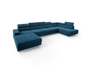 Canapé d'angle droit convertible MASSENO 6 places Velours bleu avec coffre de rangement