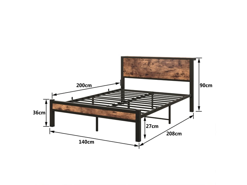  Lit avec rangement 140 × 200 cm 2 places, tête de lit, structure métal, sans matelas, brun antique  - Conforama D