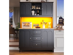 Buffet haut 120x40x180 cm avec éclairage led et contrôle par application, 4 portes et 3 tiroirs, fonction musique et lumière, mdf, noir