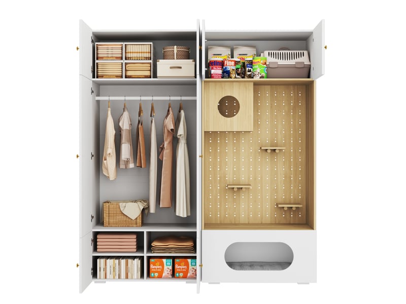  Armoire 180x50x200 cm avec tringle panneau de particules blanc et aspect bois  - Conforama B