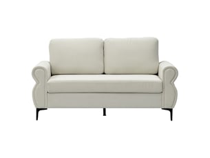 Canapé droit 2 places en tissu blanc crème à ressorts ensachés, assise ergonomique et housses amovibles