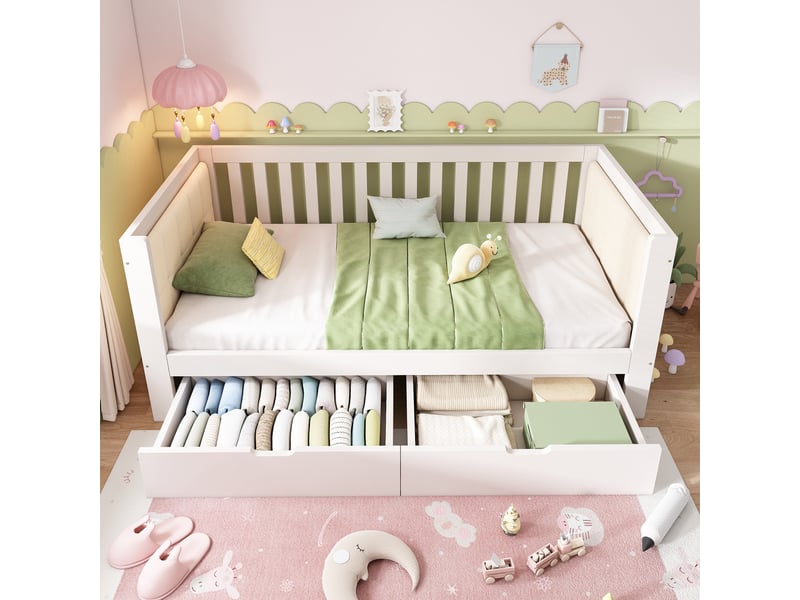  Modenvie lit banquette 90x200 cm - avec 2 tiroirs de rangement, dossier rembourré, sans matelas - blanc  - Conforama B
