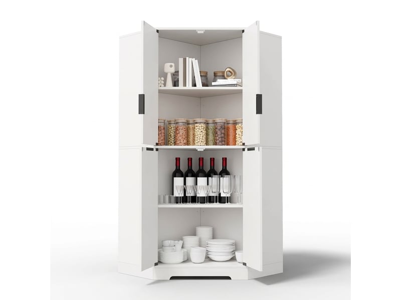  Buffet de cuisine d'angle blanc 60x60x172 cm avec 4 portes et rangements  - Conforama A