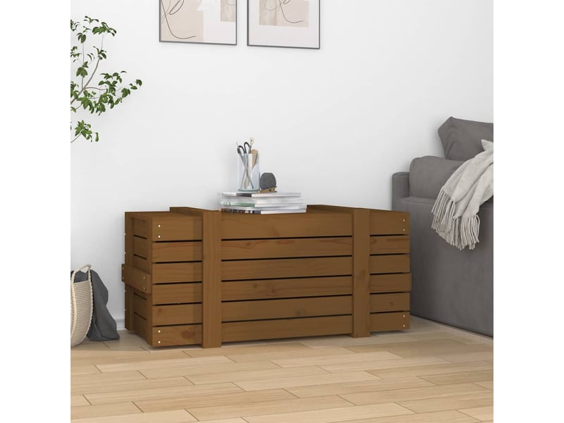  Boîte de rangement, coffre de rangement marron miel 91x40,5x42 cm bois massif pin  - Conforama C